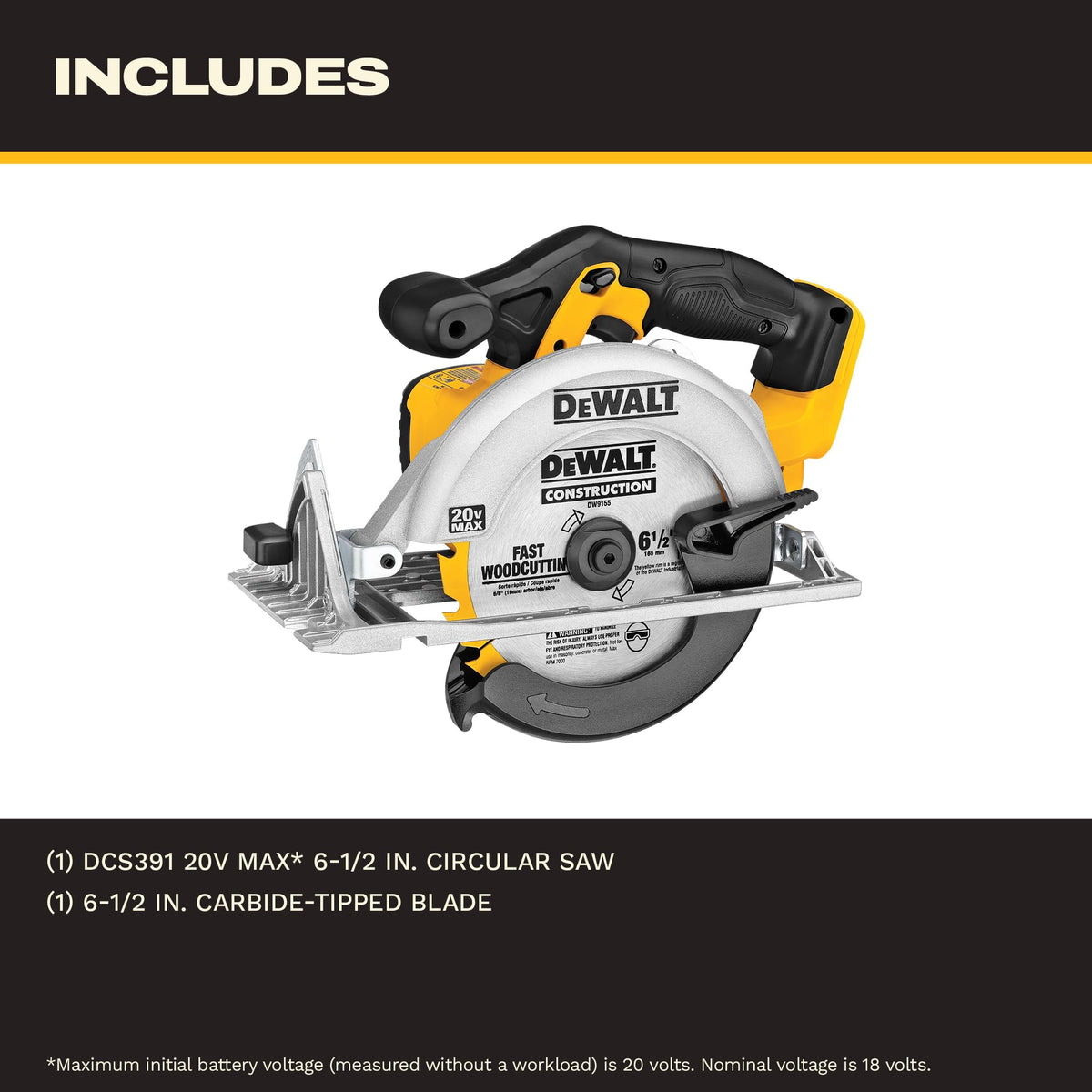 DeWalt 20V MAX 6-1/2 Inch Circular Saw, Tool Only, DCS391B