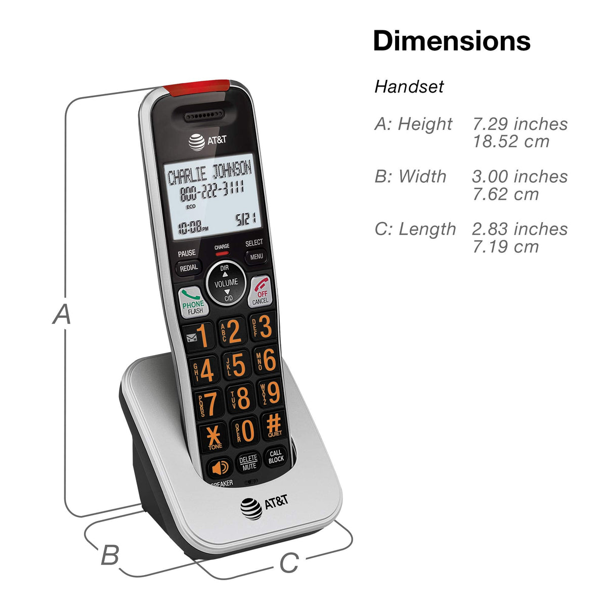 AT&T BL102-2 DECT 6.0 2-Handset Cordless Phone, Silver/Black