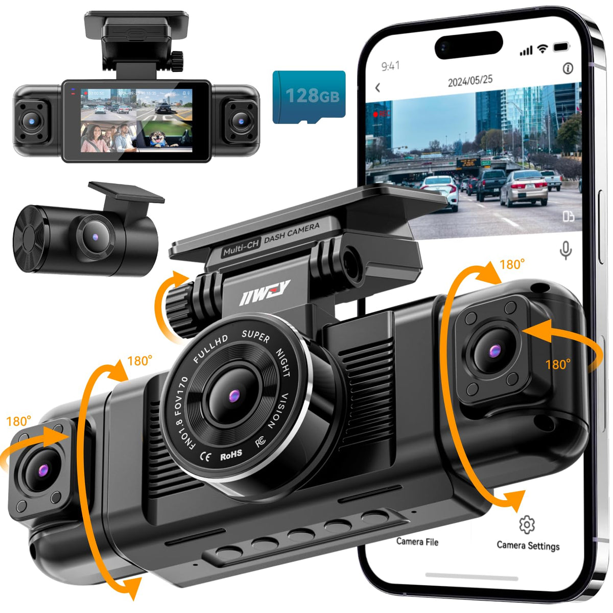IIWEY N5 4-Channel 1080P Dash Cam with 128 GB Card