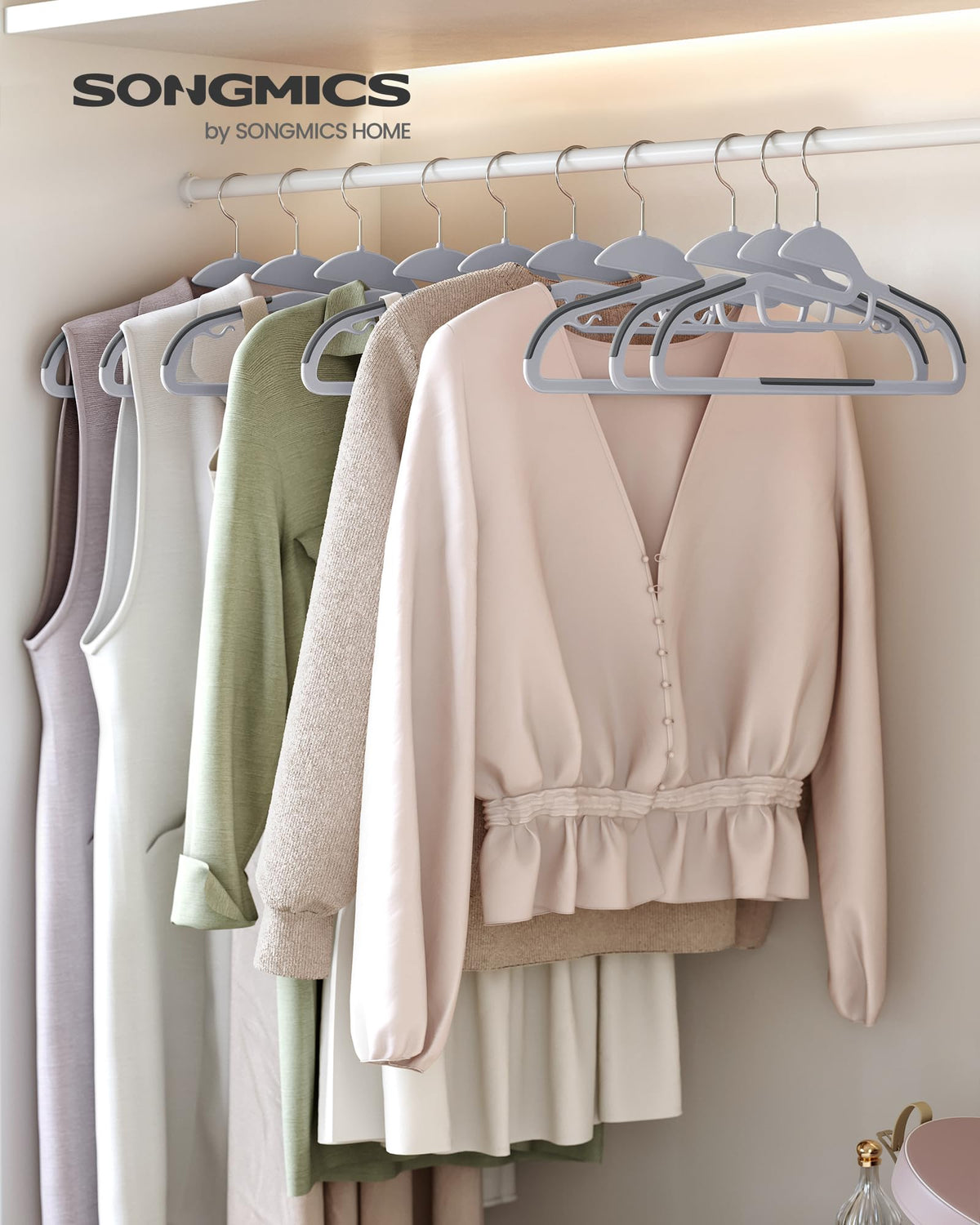 SONGMICS 50-Pack Plastic Hangers, Light and Dark Gray, UCRP41G-50