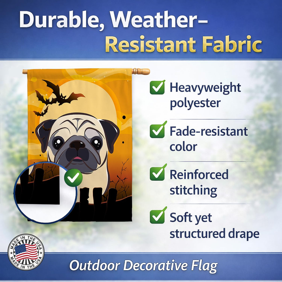 Caroline's Treasures Halloween Fawn Pug House Flag, Large