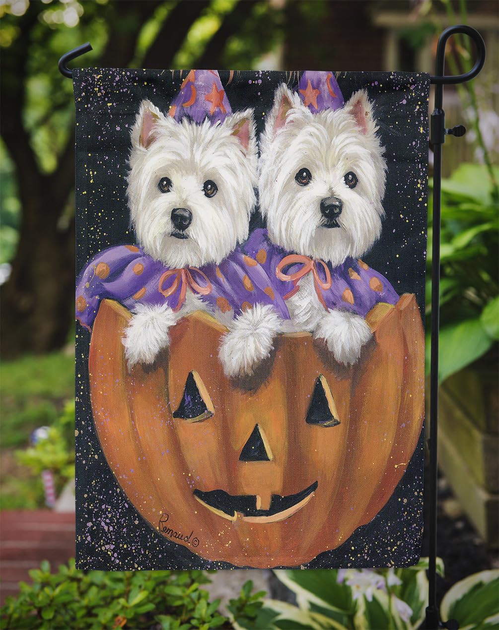 Caroline's Treasures PPP3205GF Westie Halloween Pumpkin Ride Flag Garden Size