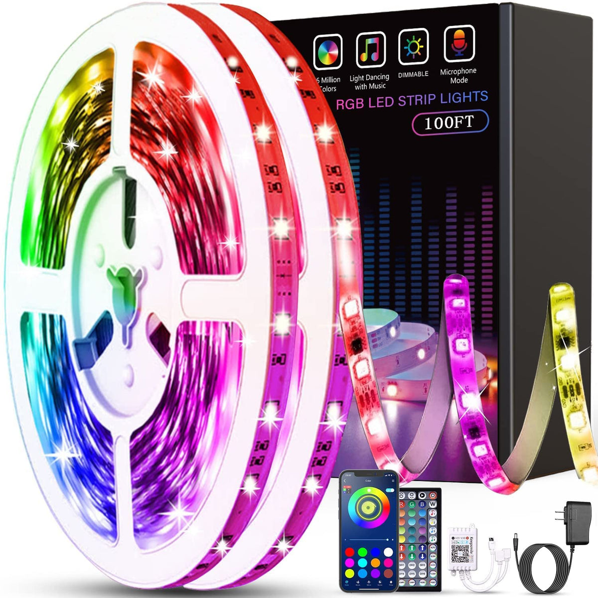 Tenmiro Music Sync RGB LED Strip Lights, 100 ft (2 x 50 ft)