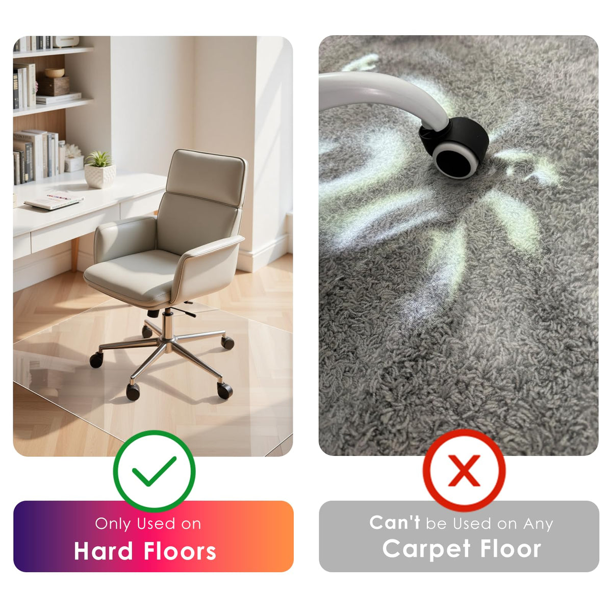 Kuyal Clear Chair Mat for Hard Floors, 36" x 48"