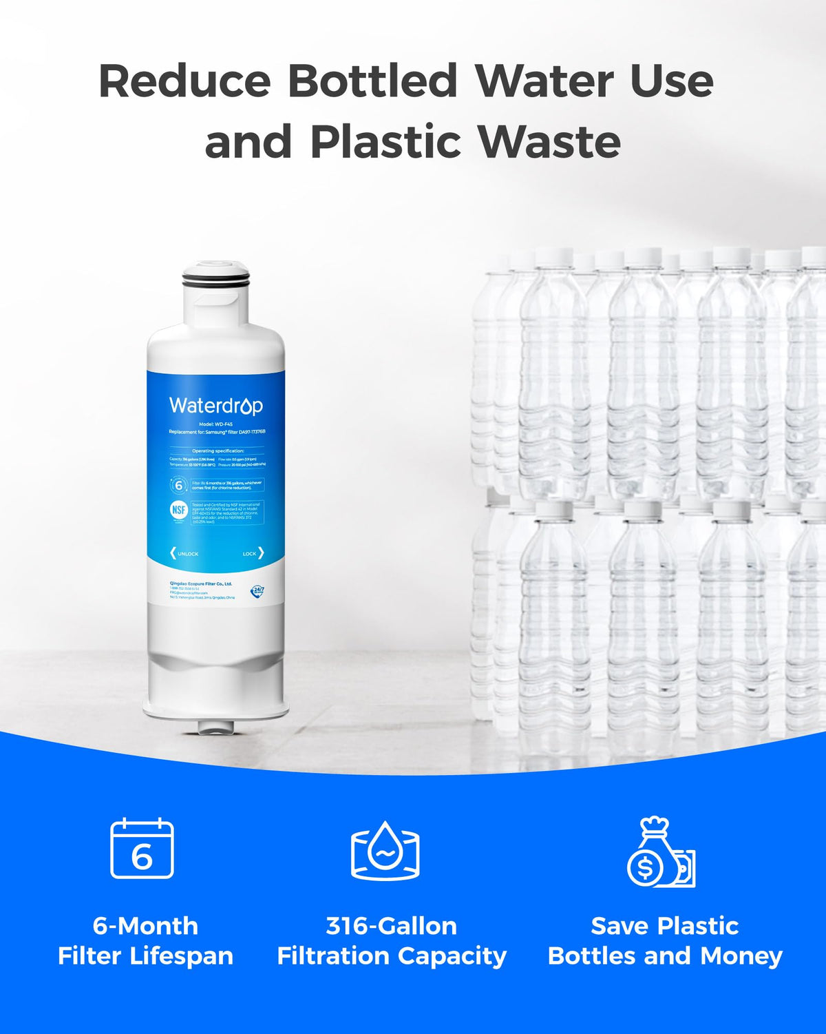 Waterdrop WD-F45 Refrigerator Water Filter, 3 Filters