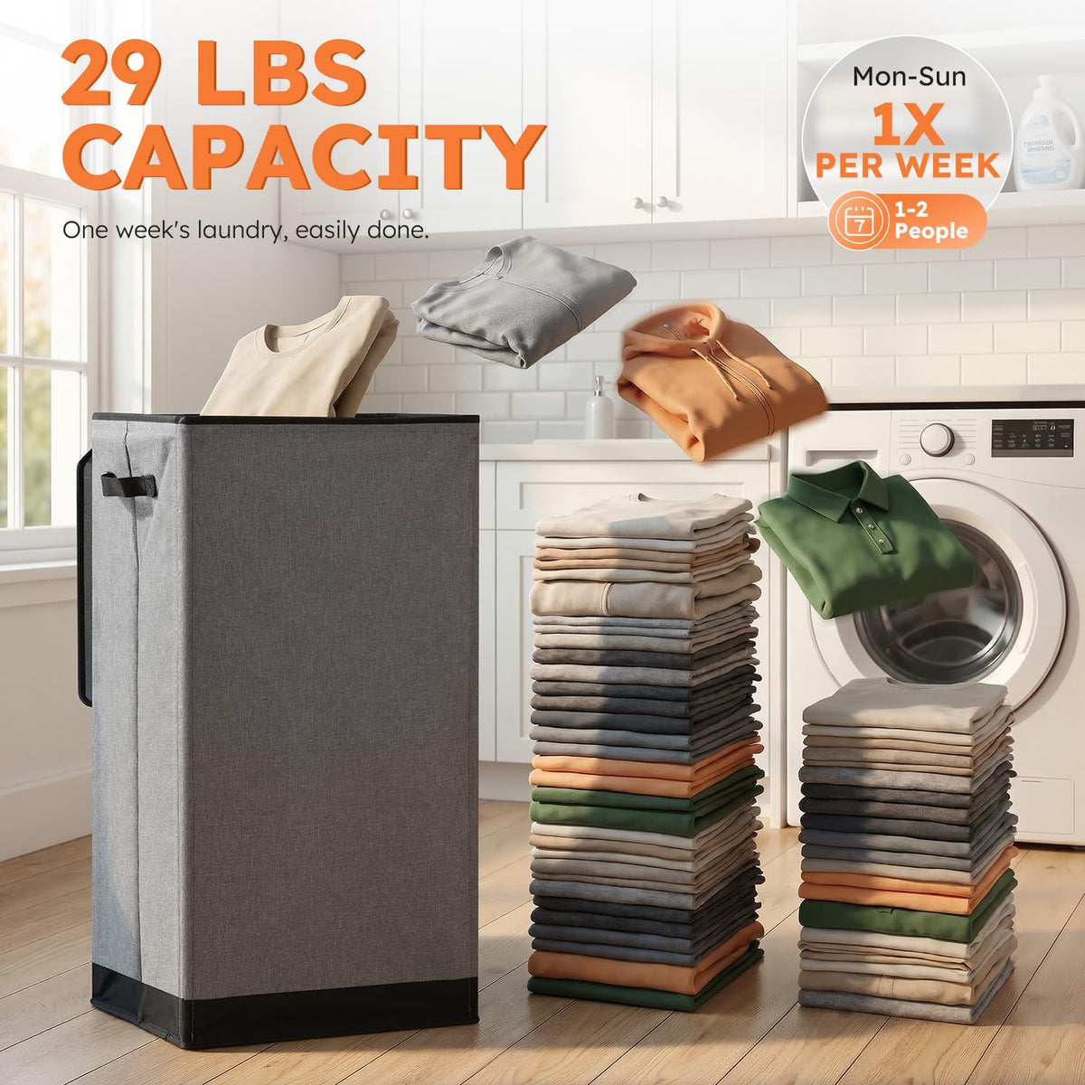 SOLEDI 100 L Laundry Basket with Lid, Grey
