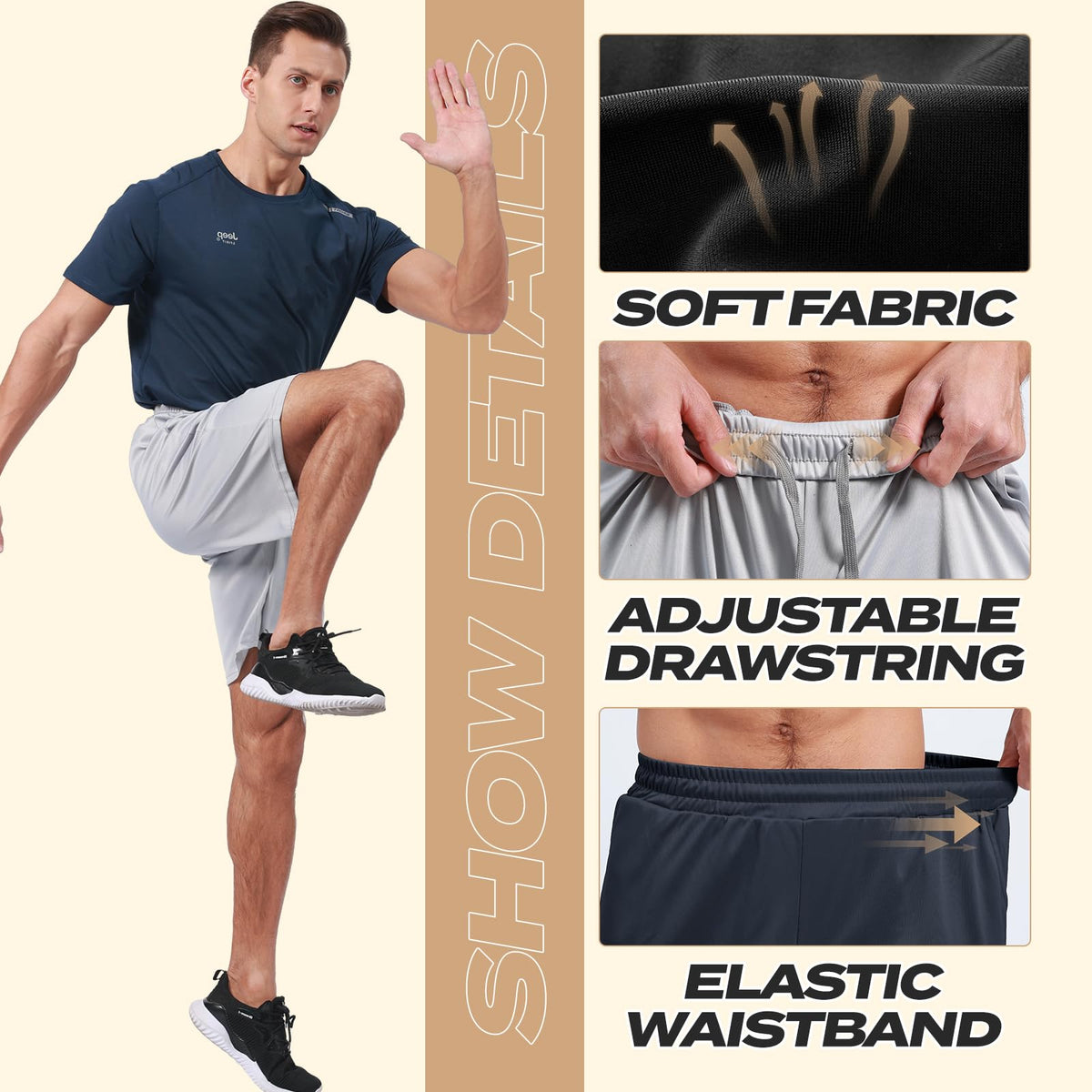 BOOJO Men's Quick-Dry Athletic Shorts with Pockets, 5-Pack