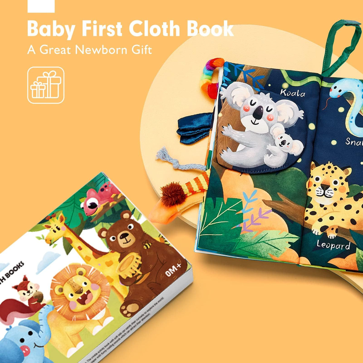 hahaland Touch and Feel Crinkle Cloth Baby Book, Jungly Tails