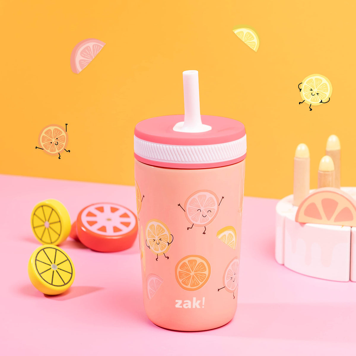 Zak Designs Happy Fruit Kelso 12oz Stainless Steel Toddler Cup