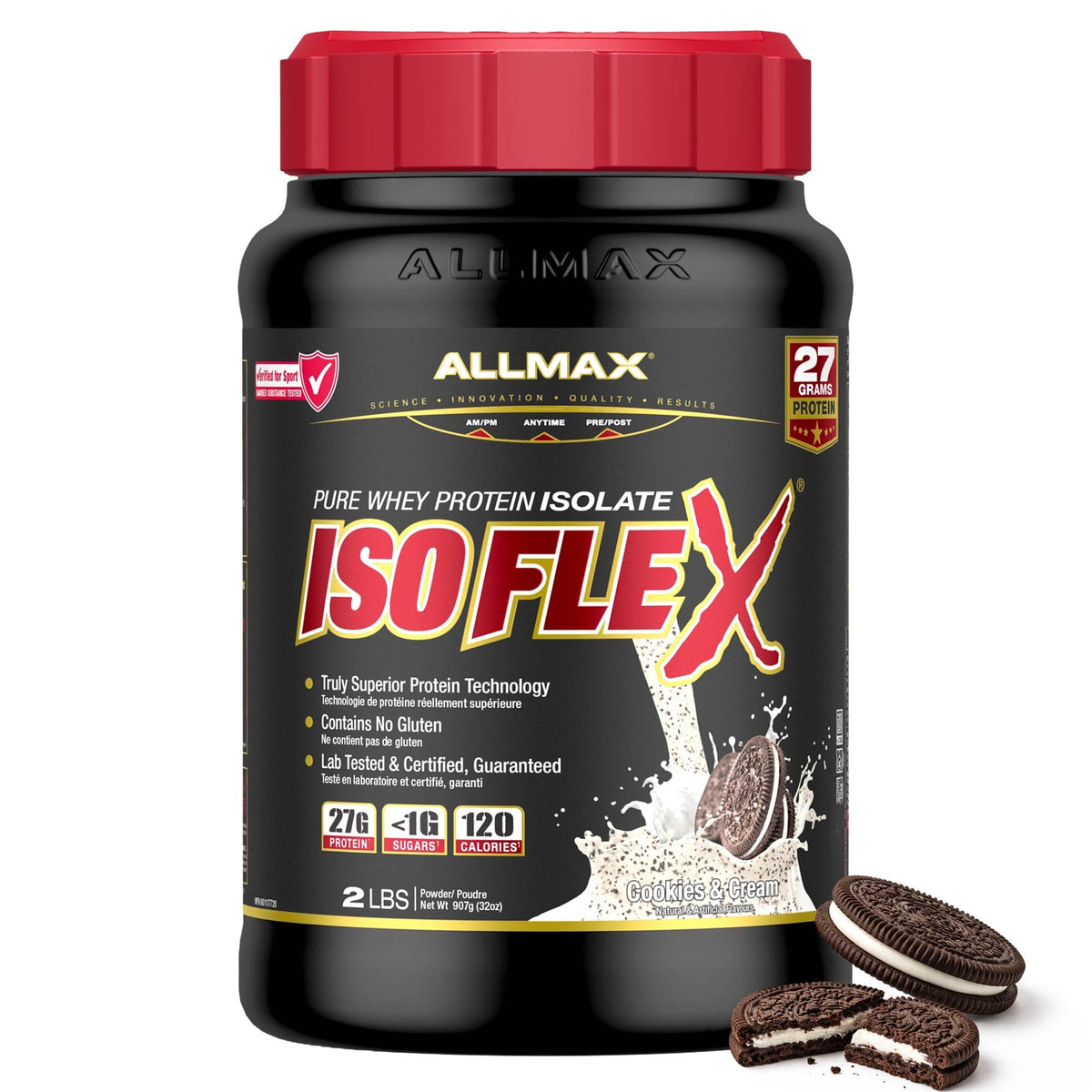 ALLMAX ISOFLEX Whey Protein Isolate, Cookies & Cream, 2 lb