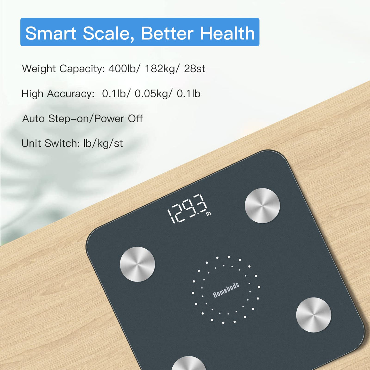 Homebuds Digital Bathroom Scale, Body Fat Monitor, 400 lb, Blue