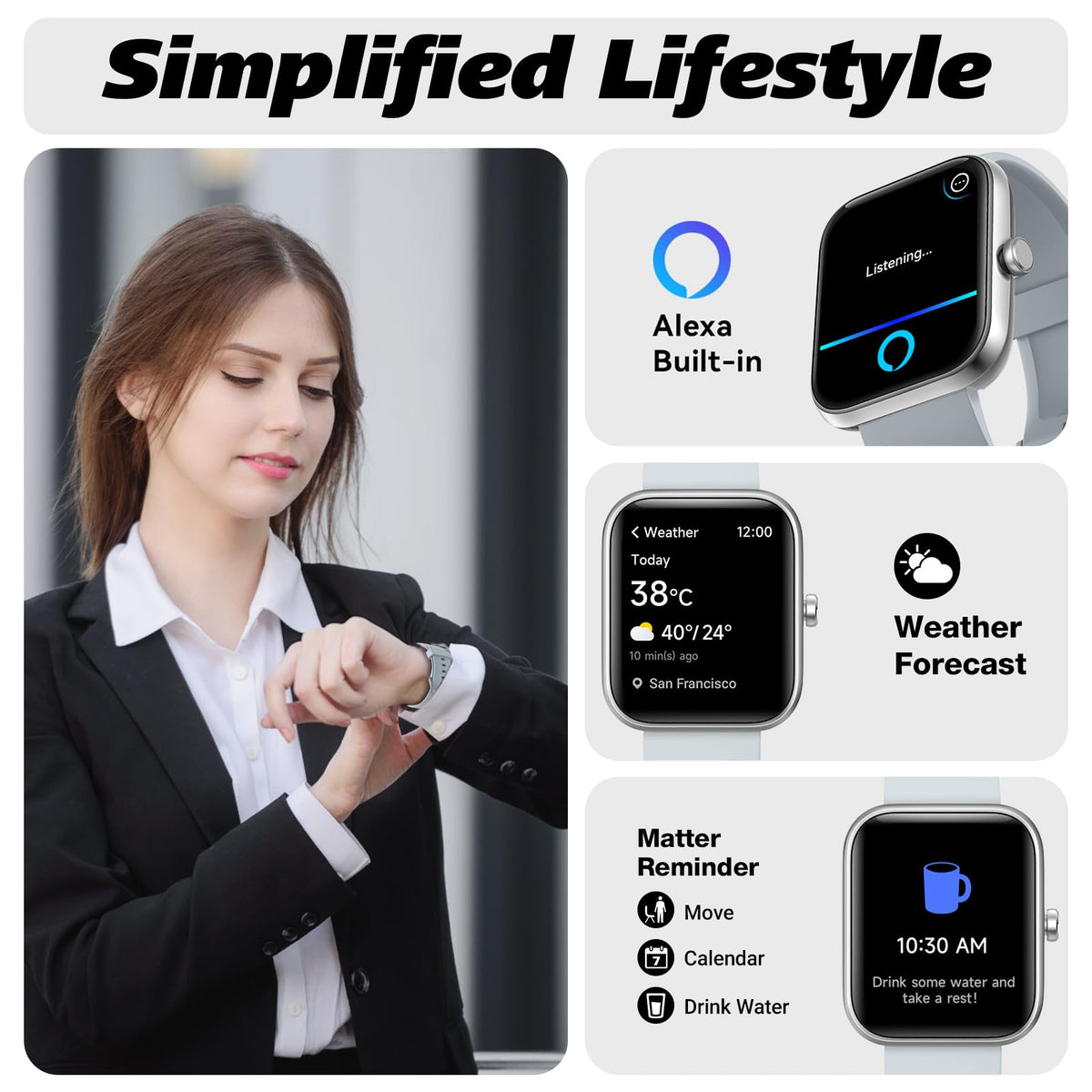 VRPEFIT 1.83-Inch Smart Watch with Calling and Alexa, Cobalt Blue
