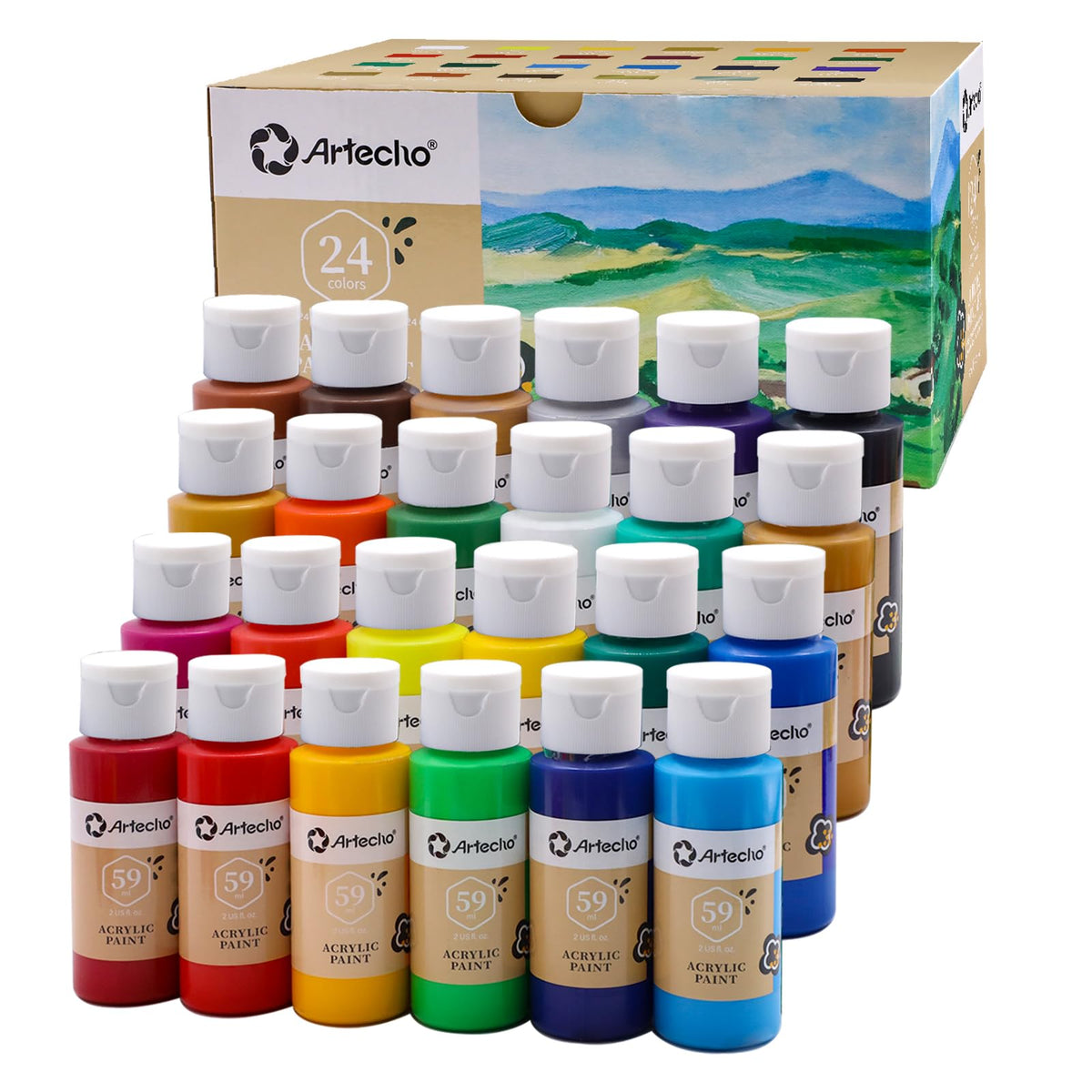 Artecho Acrylic Paint Set, 24 Colors, 2oz/59ml