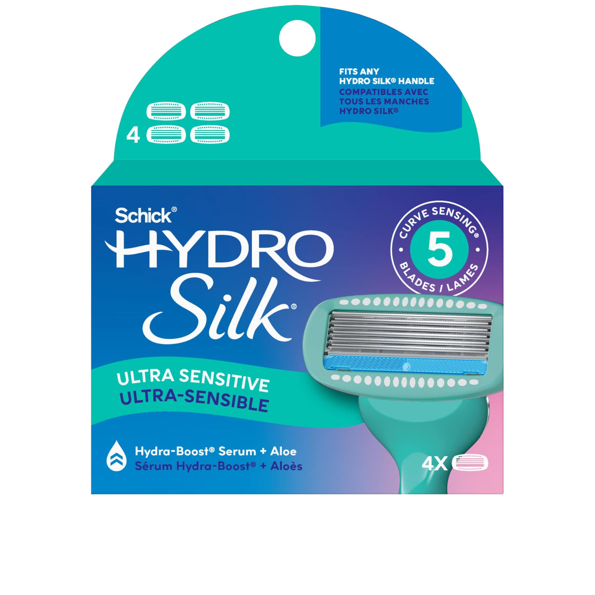 Schick Hydro Silk Sensitive Razor Refills for Women, 5-Blade, 4 Count