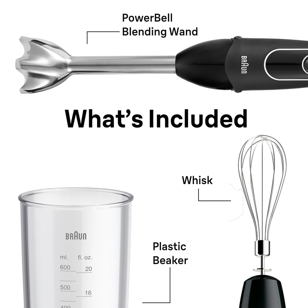 Braun MQ505 Immersion Hand Blender with Whisk and Beaker, 350W