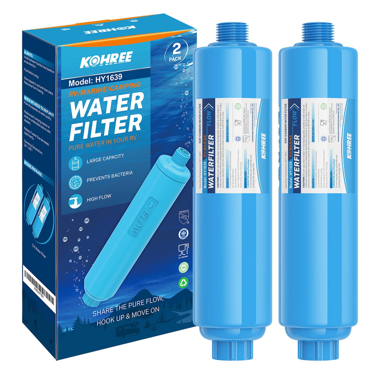 Kohree RV Water Filter, NSF Certified, 2-Pack