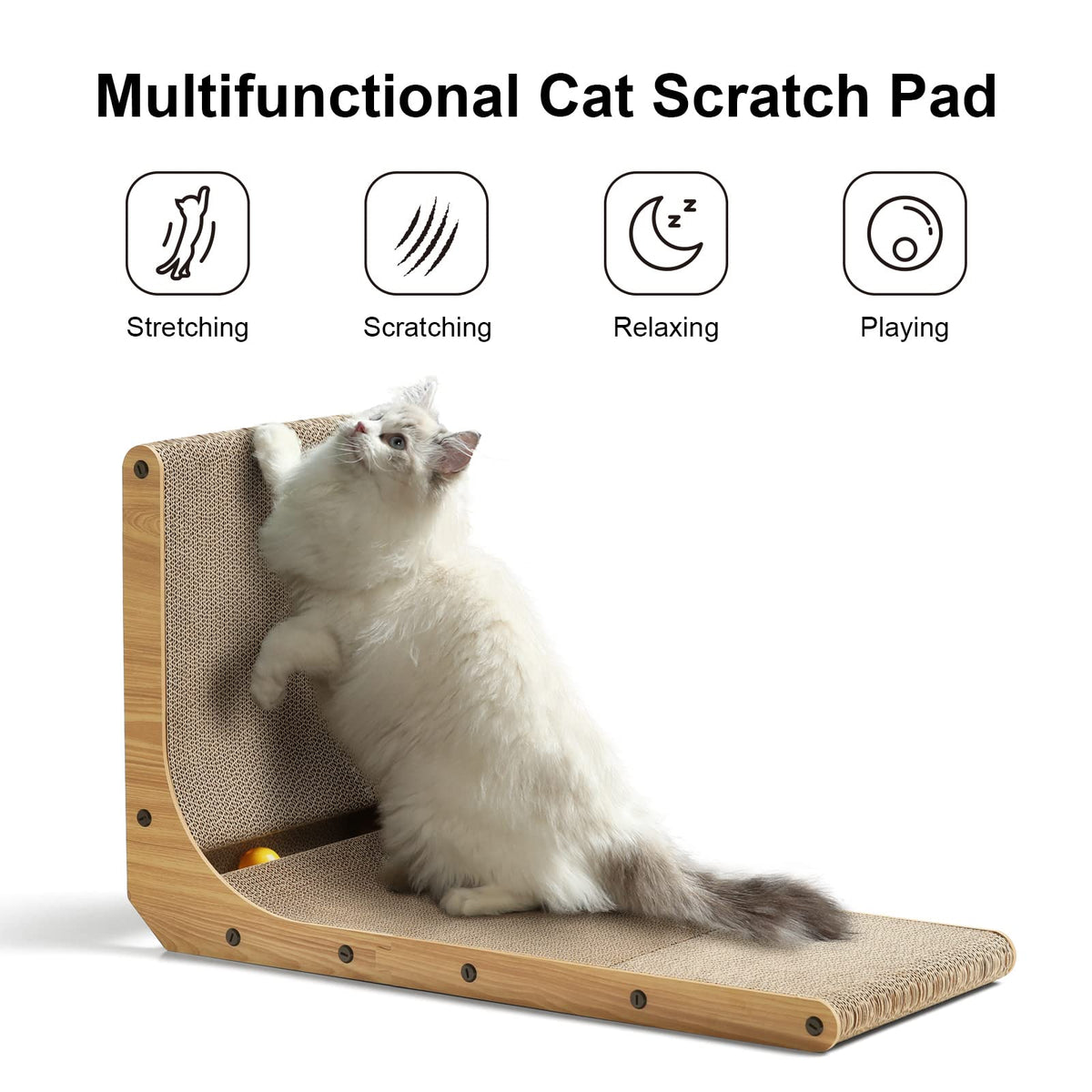FUKUMARU L-Shape Wall-Mounted Cat Scratcher, 68 cm, Brown