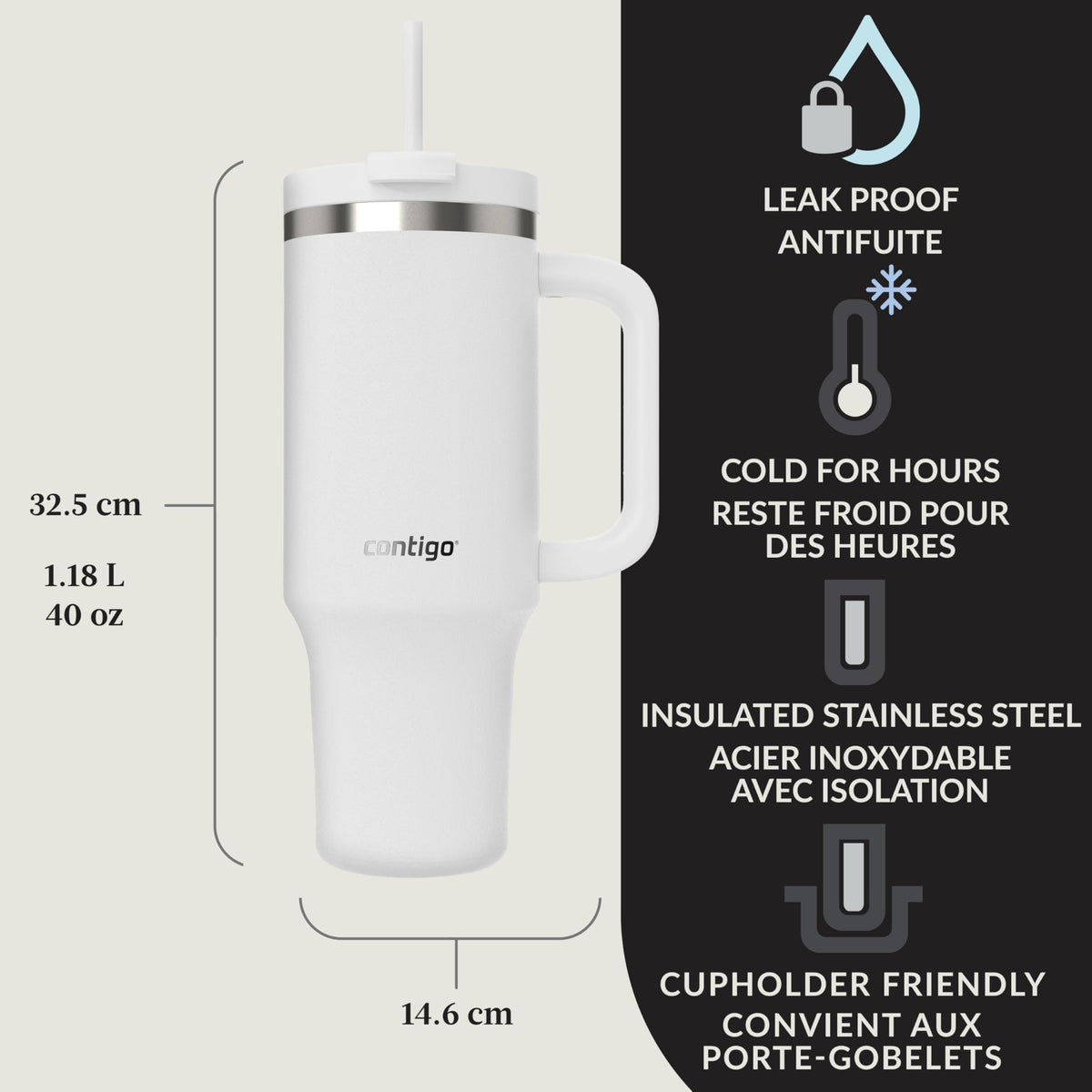 Contigo Streeterville Insulated Tumbler with Straw, 40oz, Salt