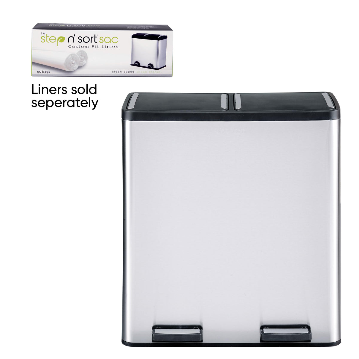 Step N' Sort Dual Trash and Recycling Bin, 18.5 Gallon, Silver
