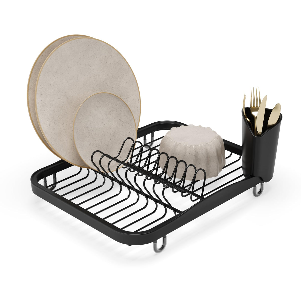 Umbra Sinkin Dish Drying Rack with Cutlery Holder, Standard, Black