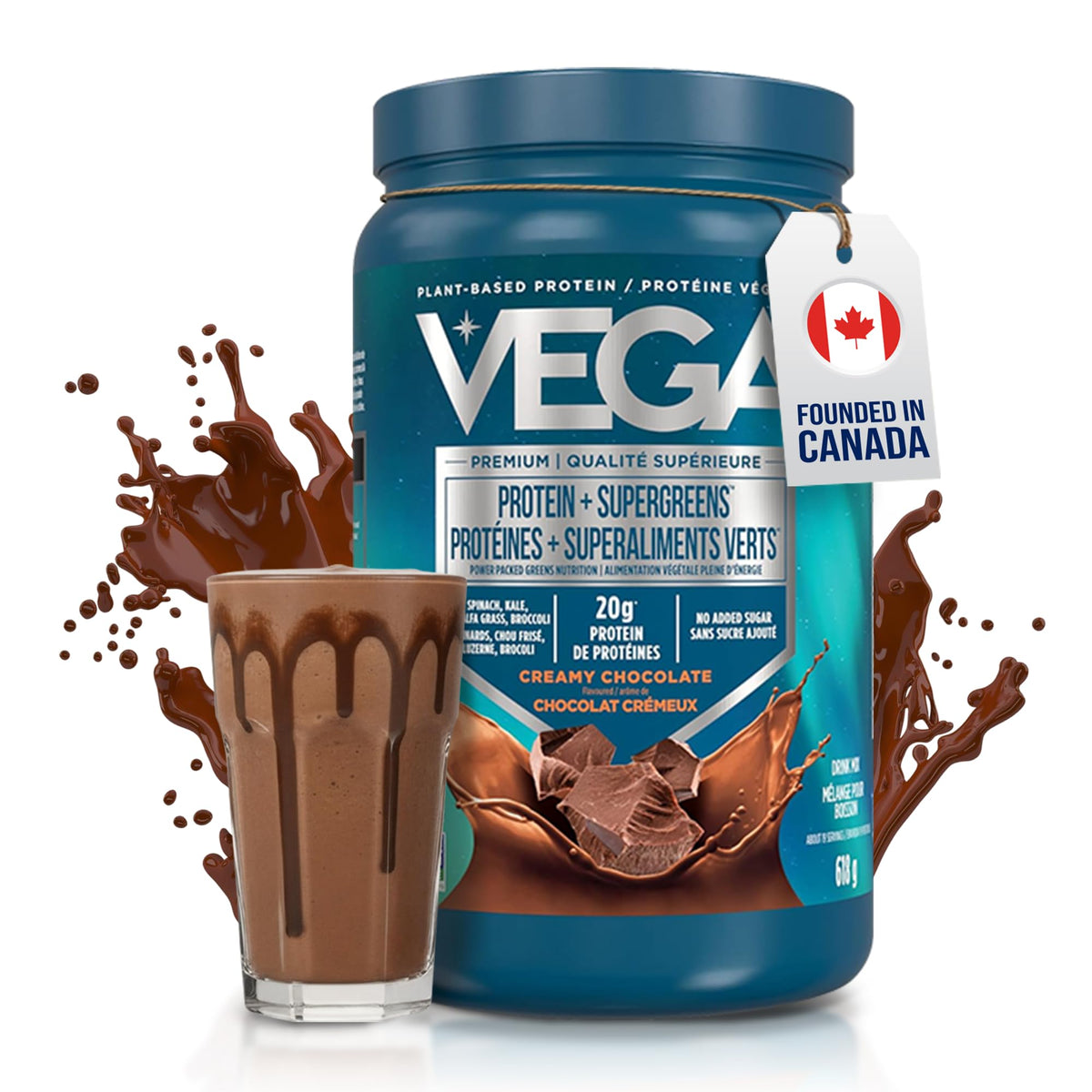 Vega Protein + Supergreens Plant-Based Protein, Chocolate, 618 g