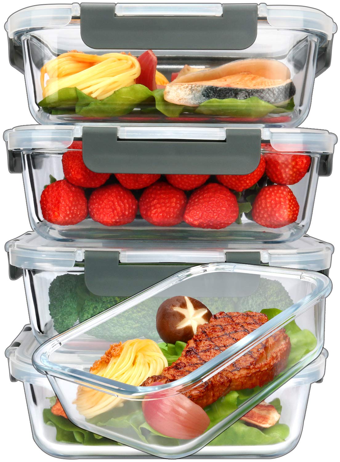 MCIRCO Glass Meal Prep Containers with Snap Lids, 36 Oz, 5 Pack
