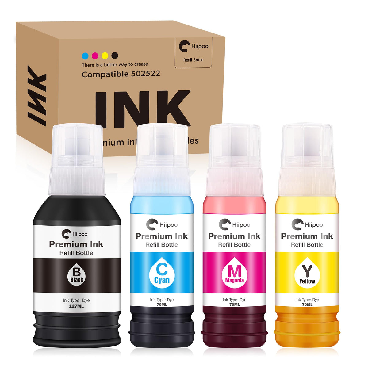 Hiipoo T502 Refill Ink Bottles for Epson EcoTank Printers