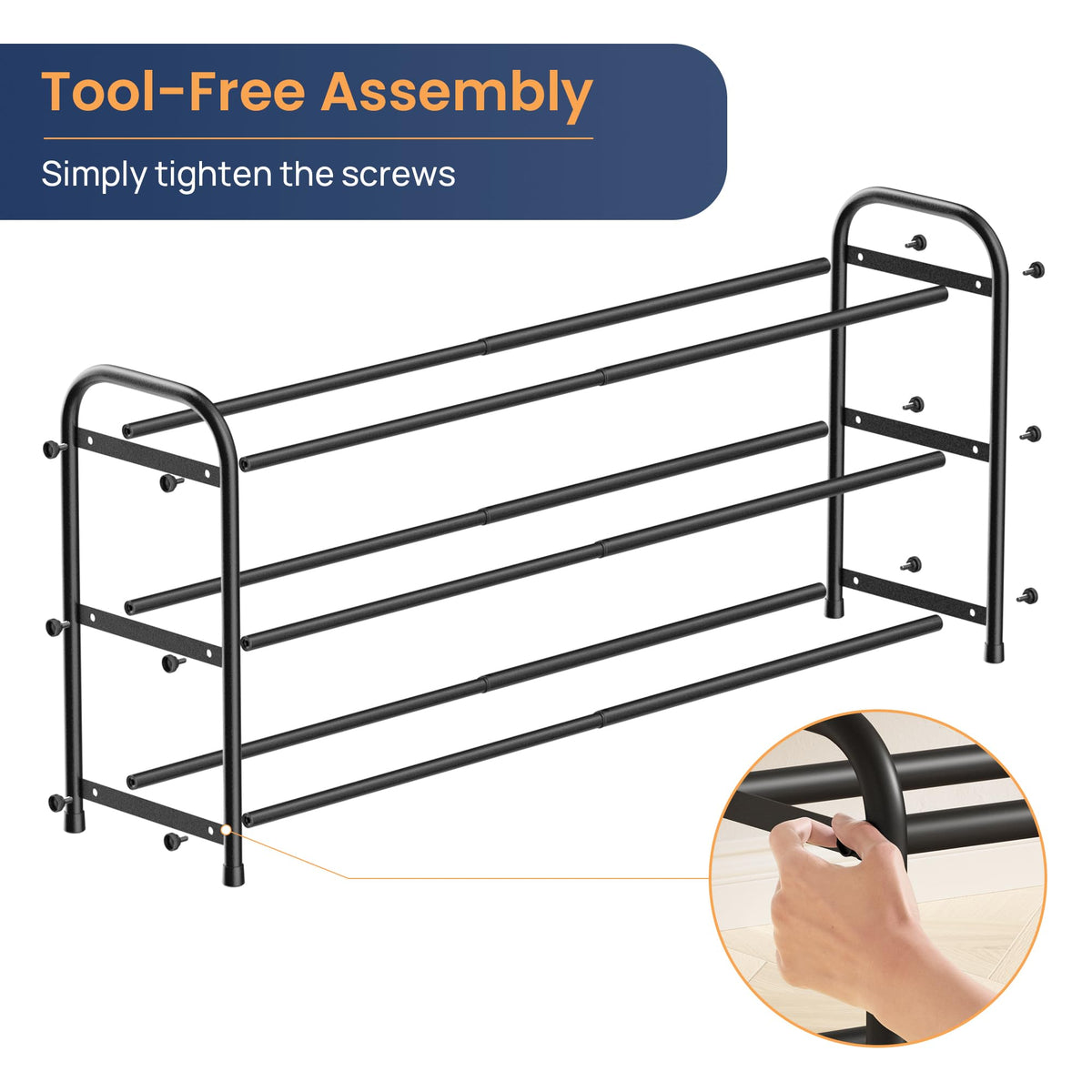 ENJOYBASICS 3-Tier Expandable Metal Shoe Rack, Black