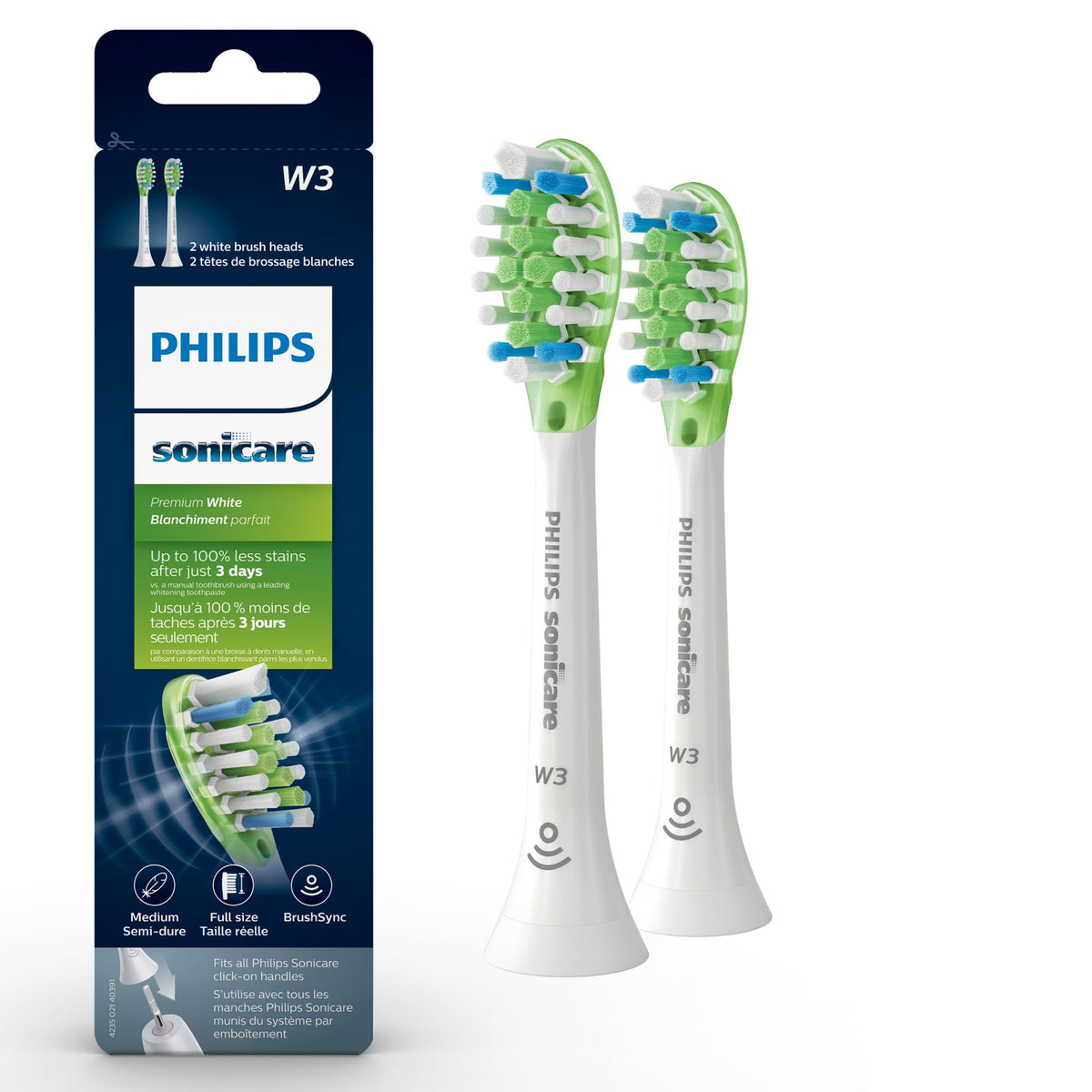 Philips Sonicare W3 Whitening Brush Heads, 2-Pack, White