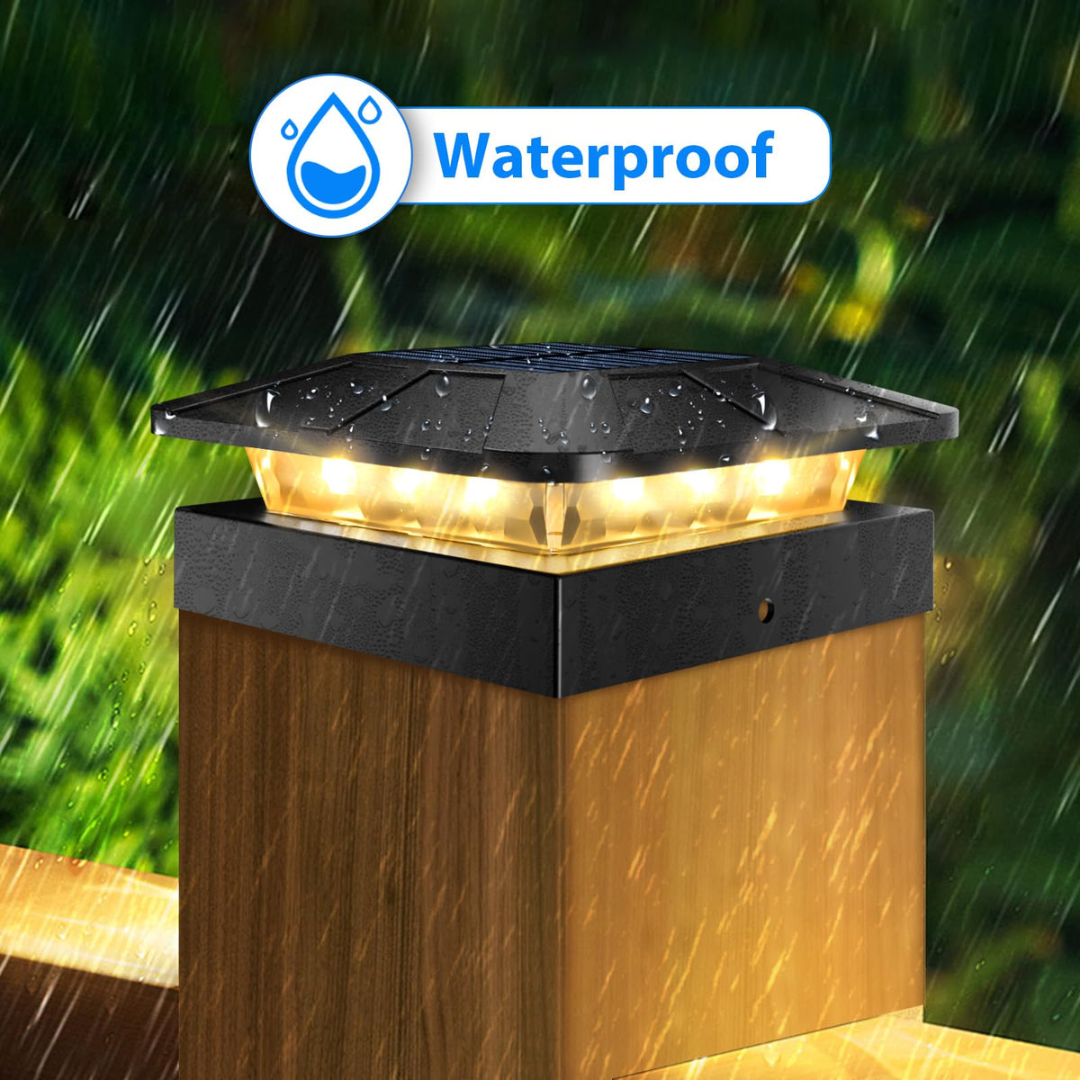 peasur 4x4 Solar Post Cap Lights, 3 Colour Modes, 4-Pack, Black