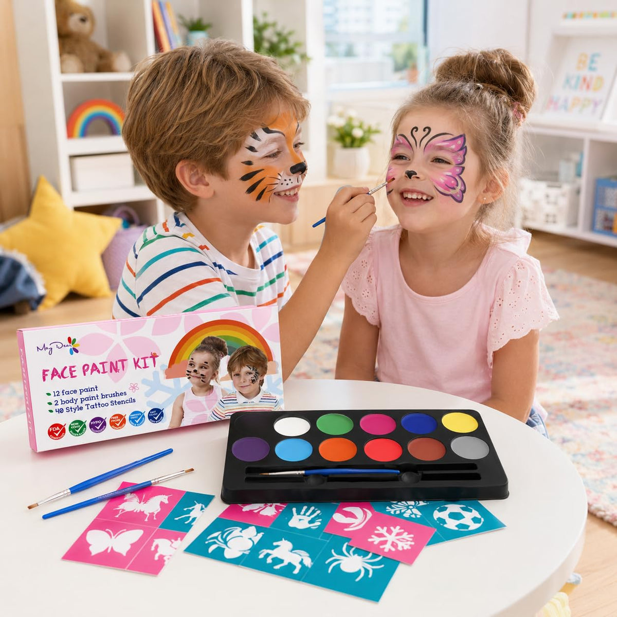 Maydear Water-Based Face Painting Kit for Kids, 12 Colors, Matte