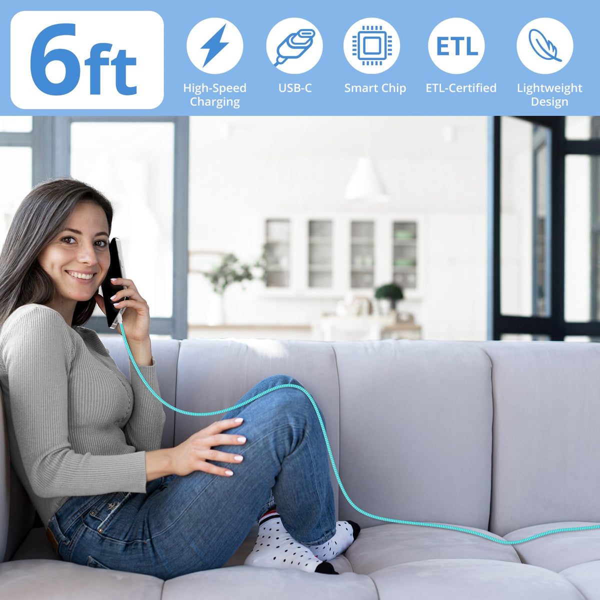 USB C Charger for iPhone with 6FT USB C to C Cable, 20W, 4 Pack