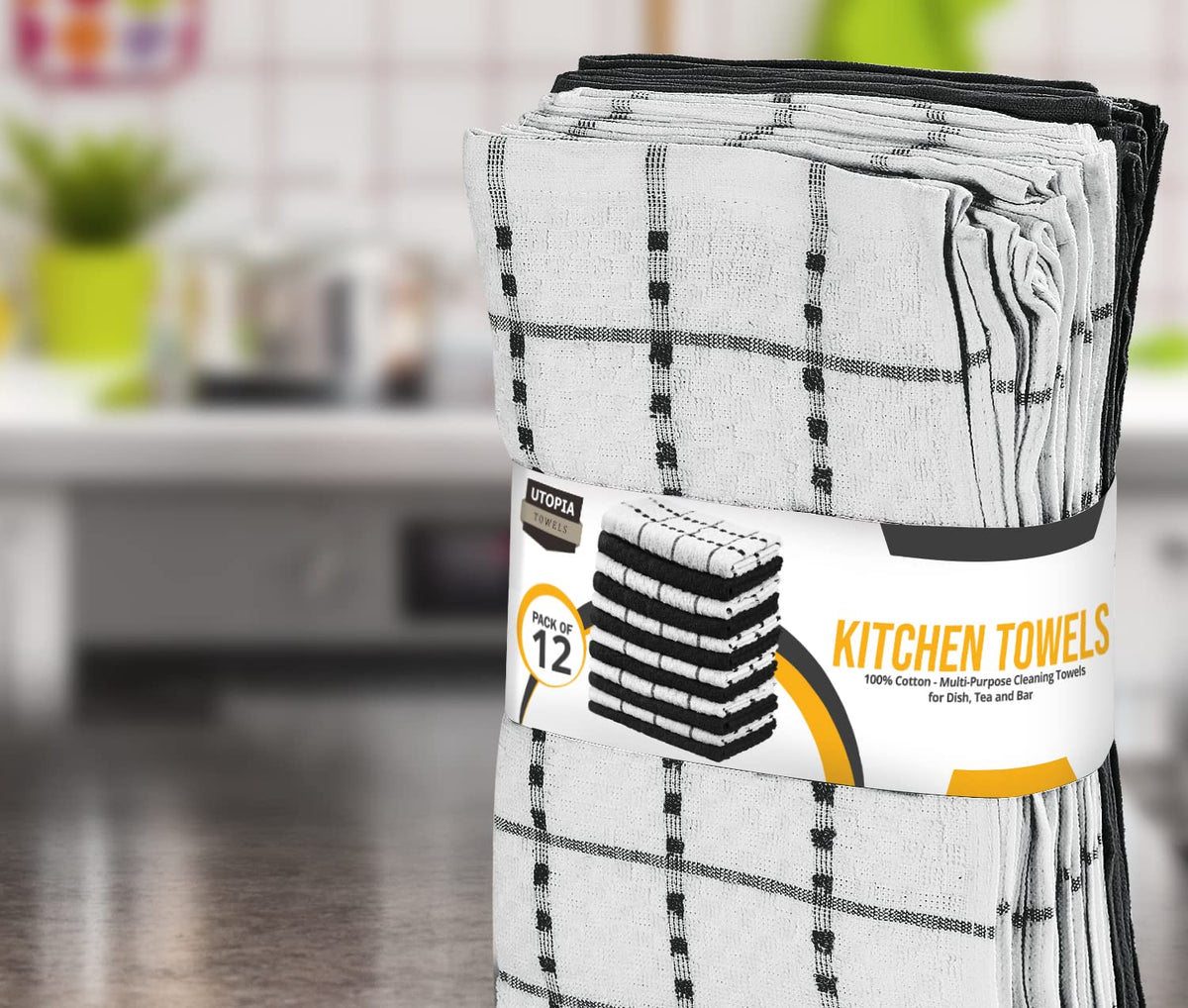 Utopia Towels Kitchen Towels, 12 Pack, 15 by 25 Inches, Black