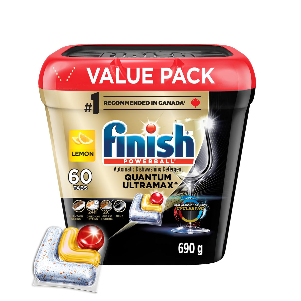 Finish Quantum UltraMax Dishwasher Detergent Pods, Lemon, 60 Count