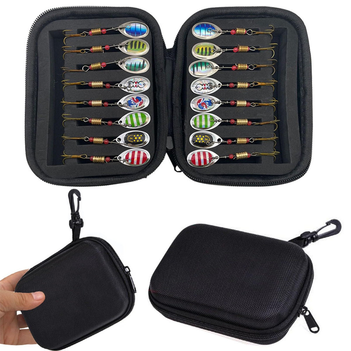 Vkinman Fishing Lures Spinnerbait Set with Treble Hooks, 16 Pieces