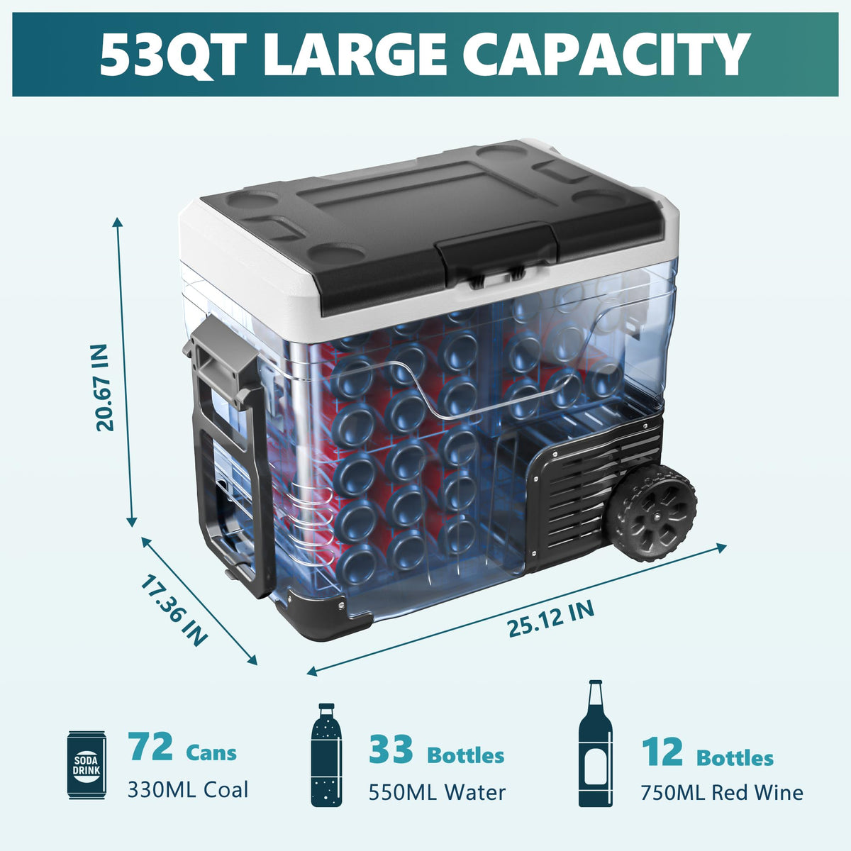 EUHOMY 12V Portable Refrigerator Electric Cooler, 53QT (50L)