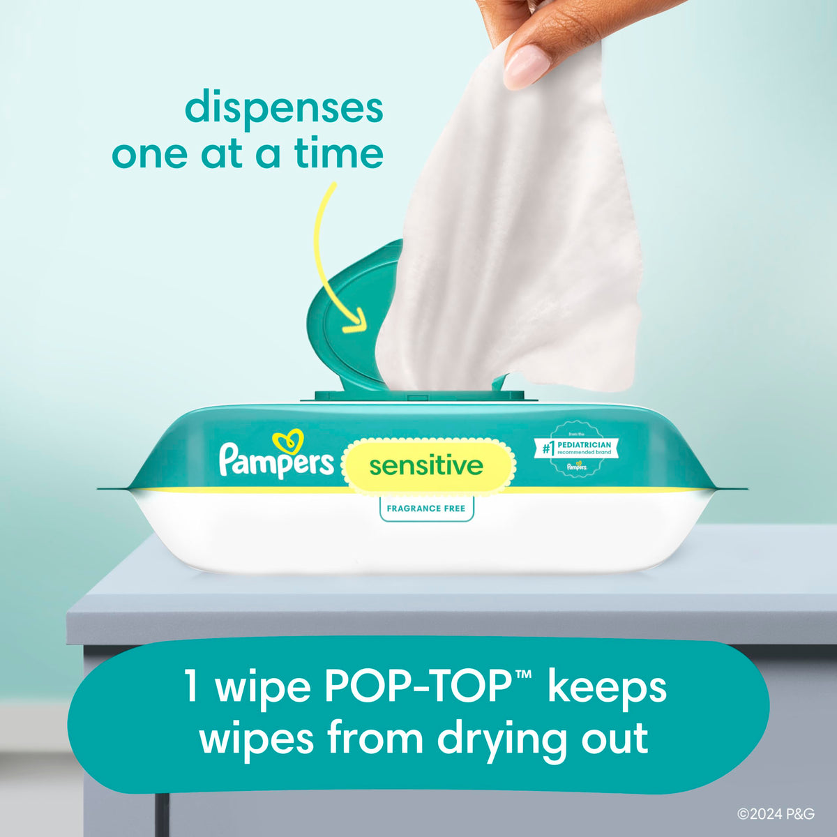 Pampers Sensitive Unscented Baby Wipes, 6 Flip-Top Packs, 504 Count