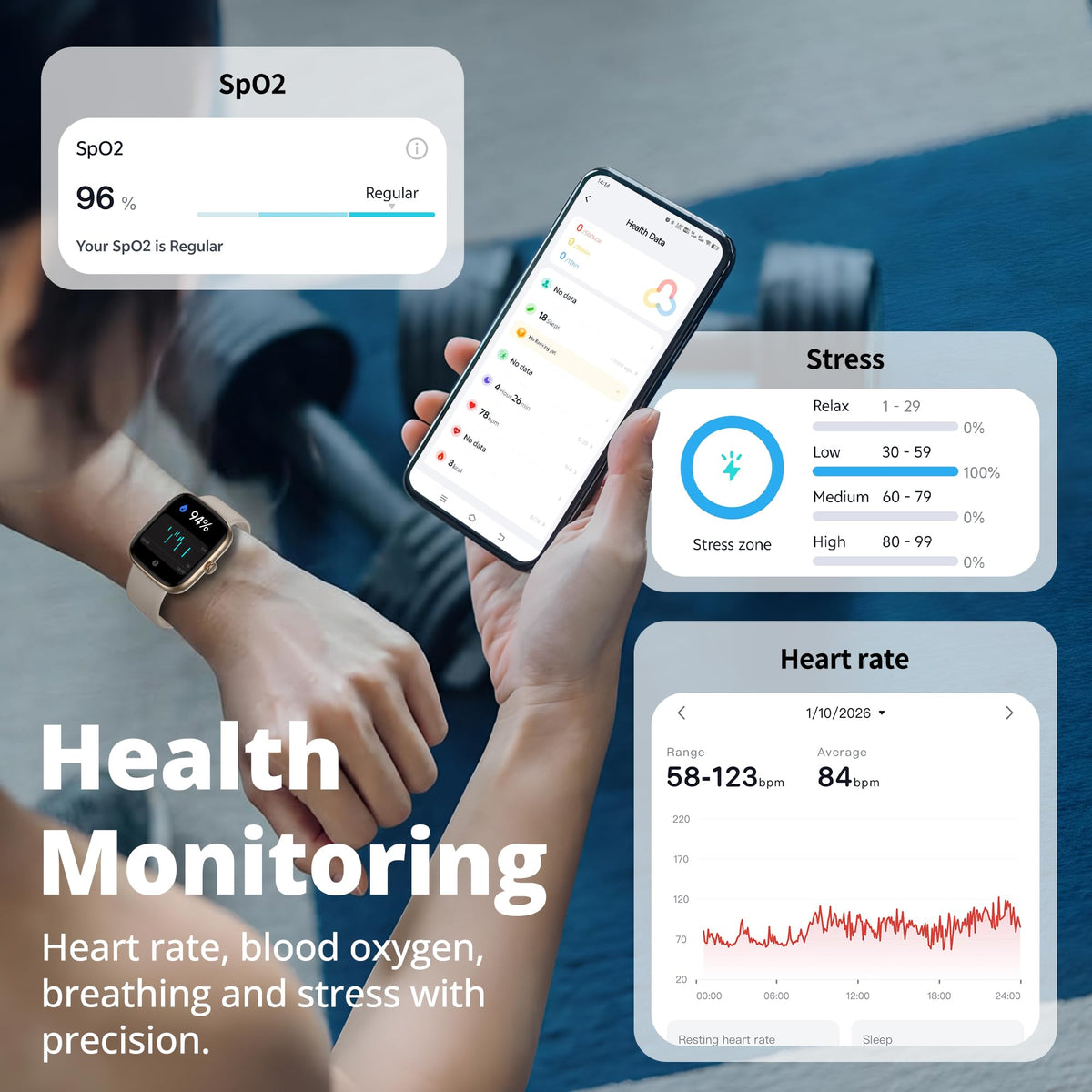 Fixwink 1.83-Inch Smart Watch with Calling, Gold