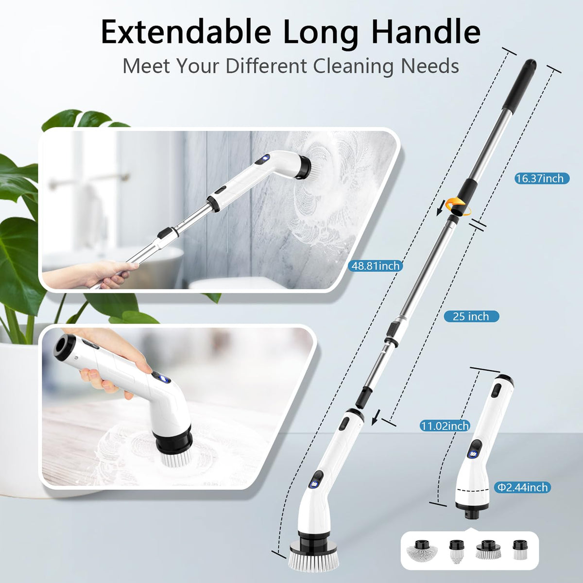Tuyu Electric Spin Scrubber, IPX7 Waterproof, Cordless, Extendable