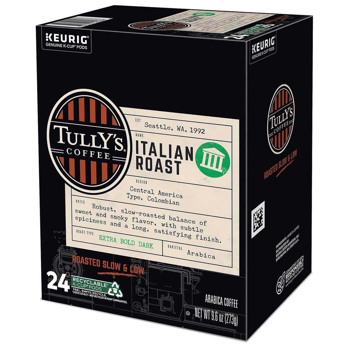 Tully's Italian Roast Coffee K-Cup Pods, 24 Count