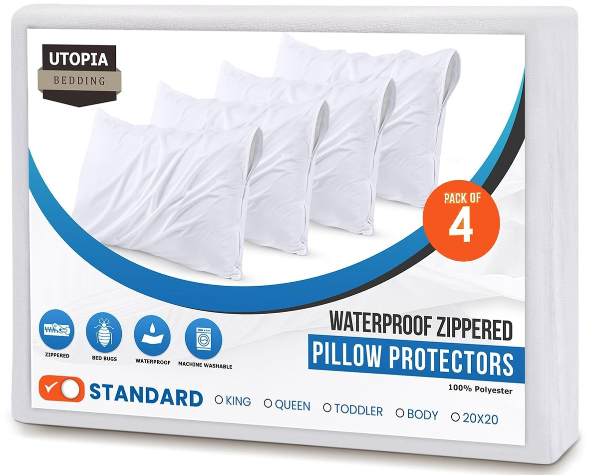 Utopia Bedding Zippered Pillow Protectors, Standard (4 Pack)