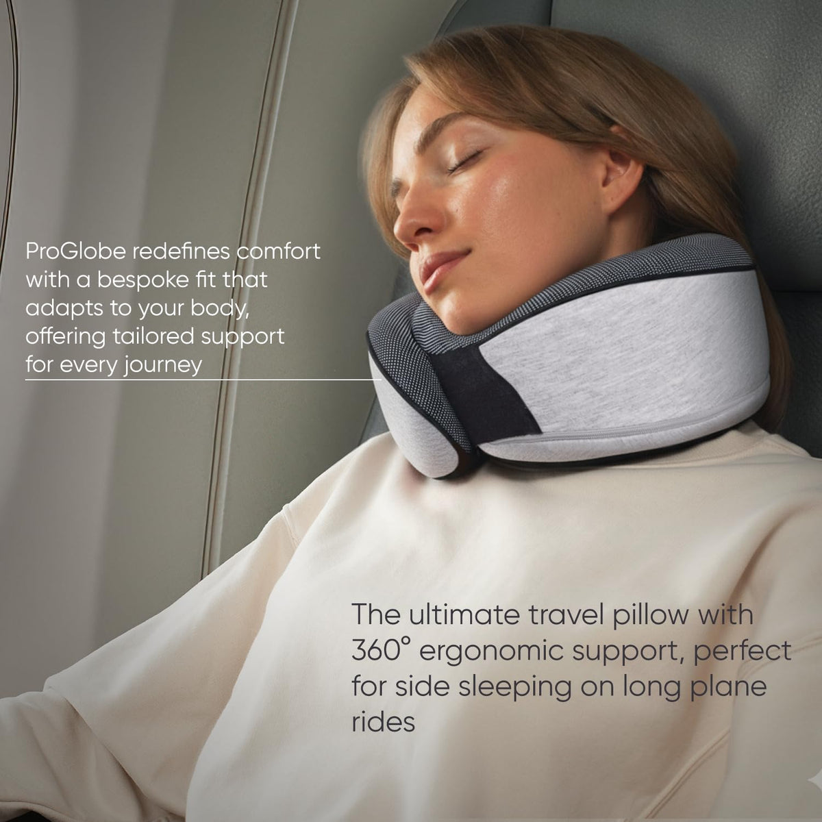 Proglobe Memory Foam Neck Pillow Travel Kit, Grey