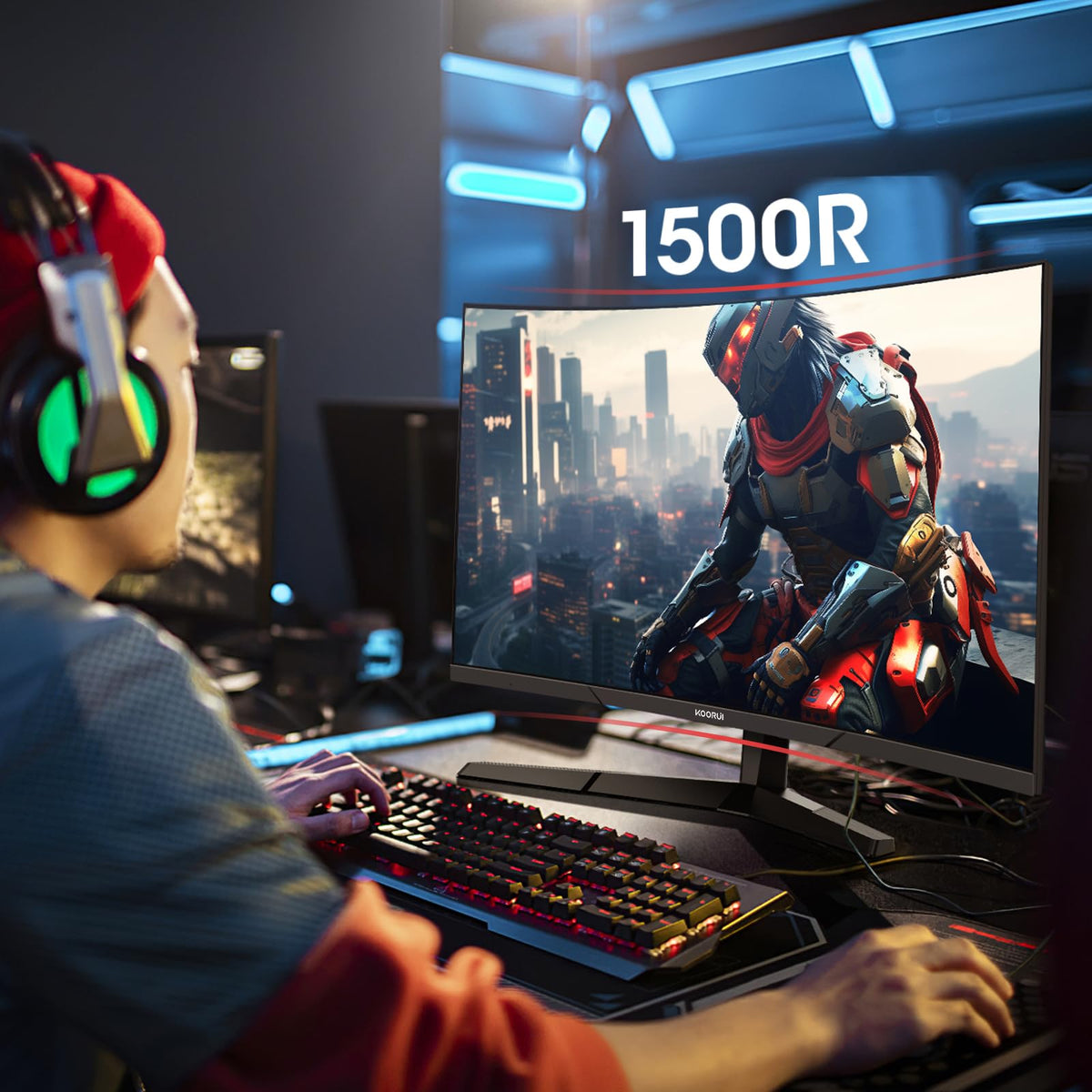 KOORUI 27 Inch Curved Gaming Monitor, 180Hz, 1ms, 1080P, 1500R