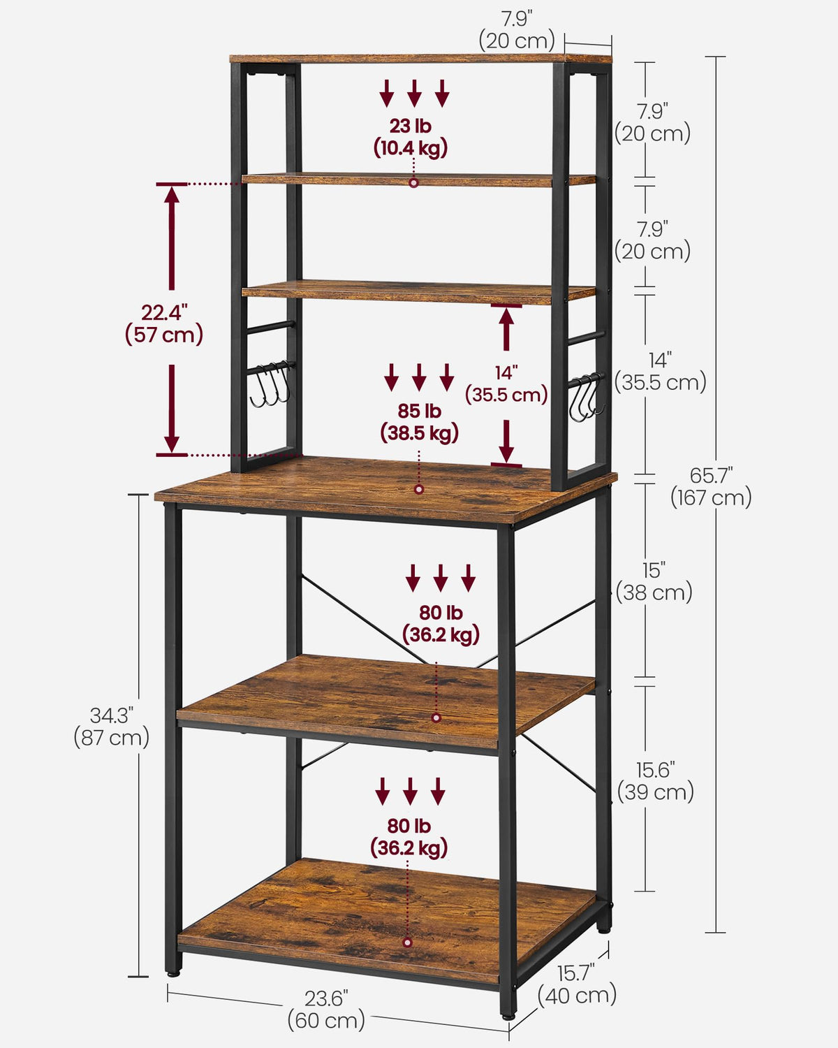 VASAGLE Coffee Bar Baker's Rack, 6-Tier, 15.7 x 23.6 x 65.7 Inches