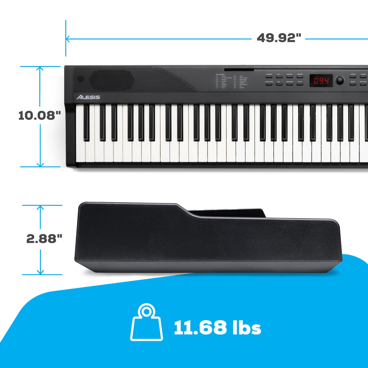 Alesis 88-Key Keyboard Piano Bundle with 480 Sounds and Stand