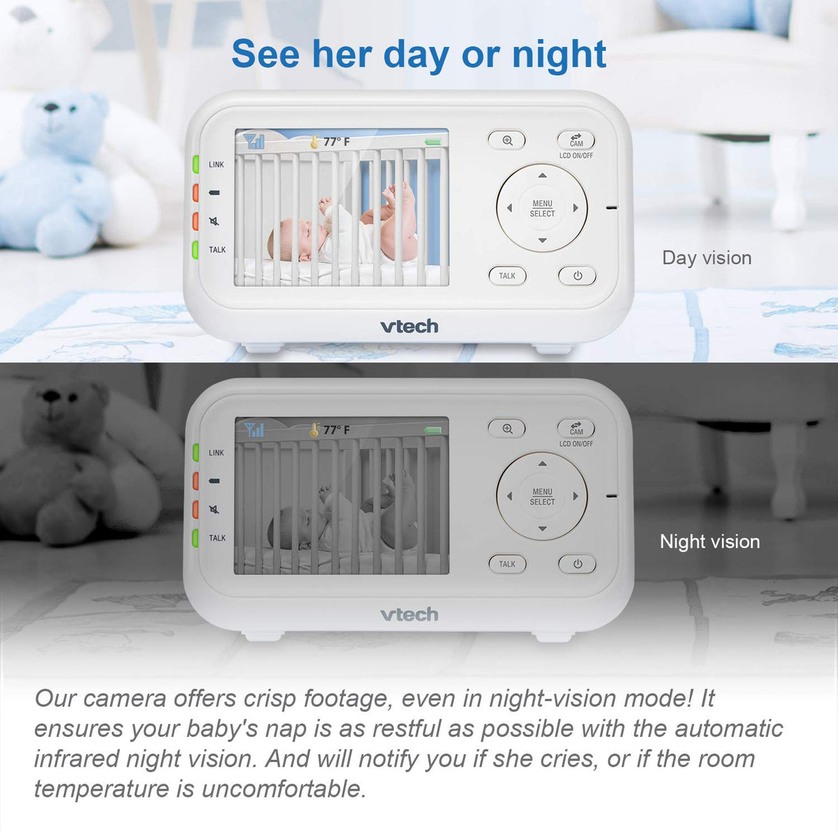 VTech VM3252-2 Digital Video Baby Monitor, 2.8 Inch, 2 Cameras, White