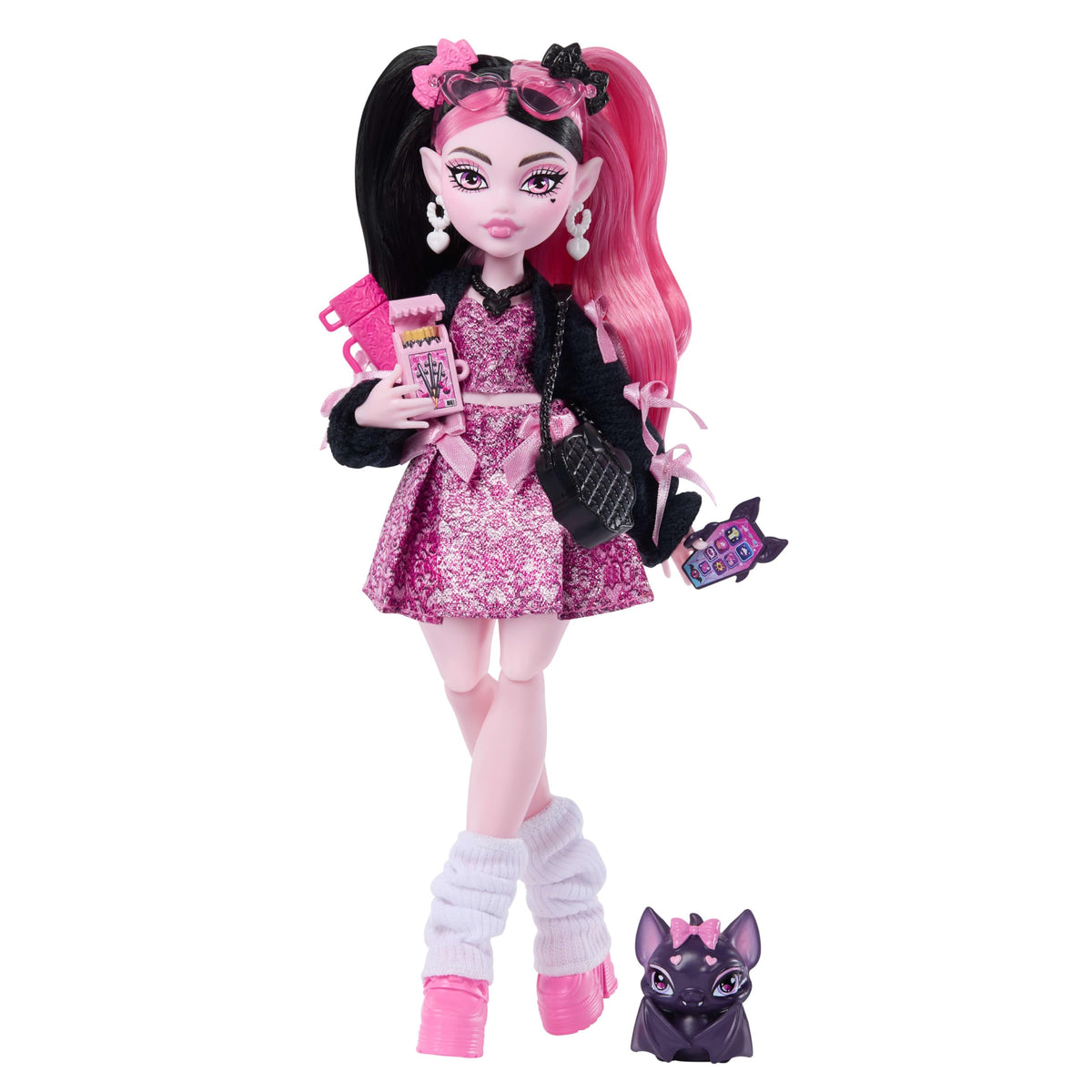 Monster High Draculaura Doll, Pink Bow Dress, with Pet Bat