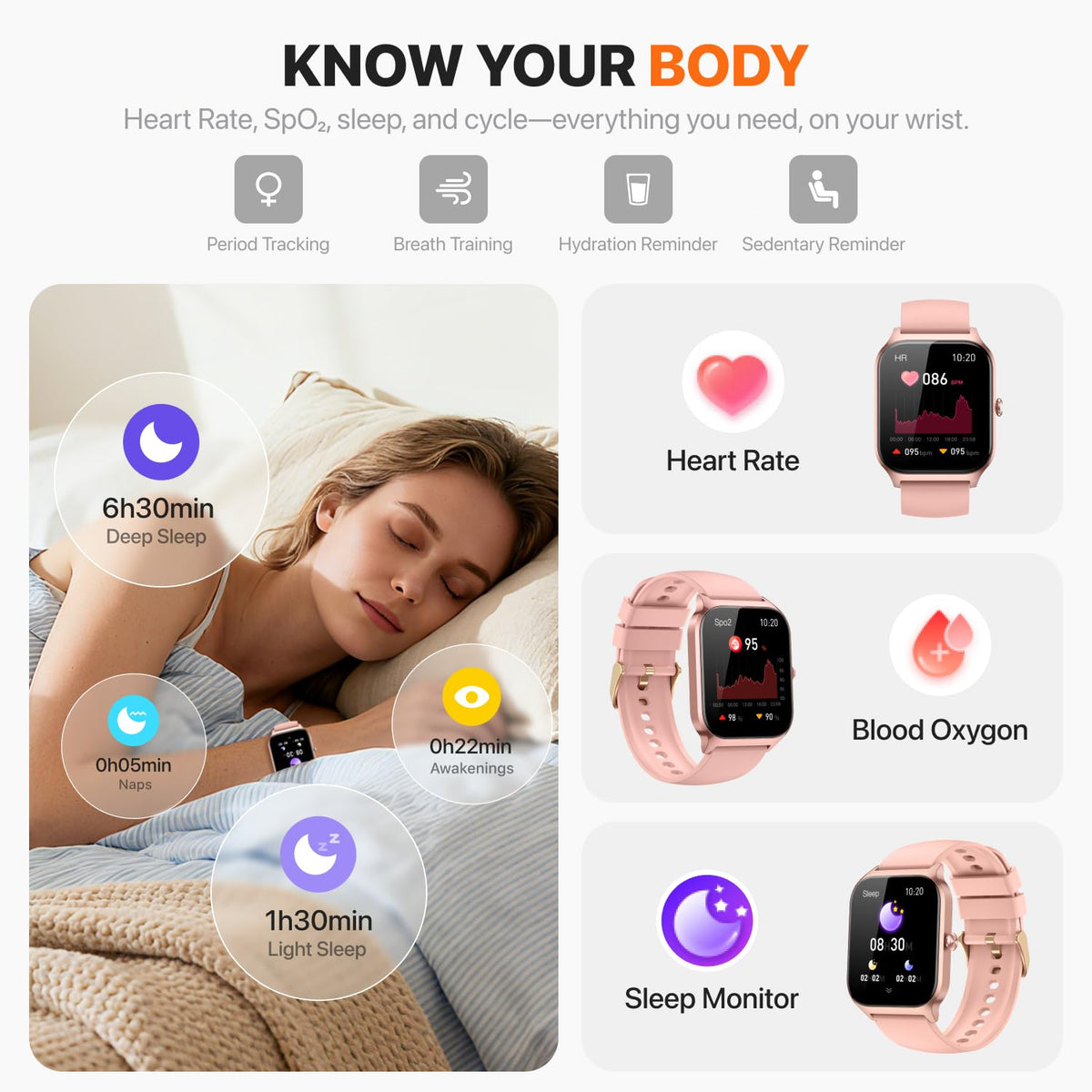 Smart Watch with Calling & Fitness Tracking, Pink, 1.83"