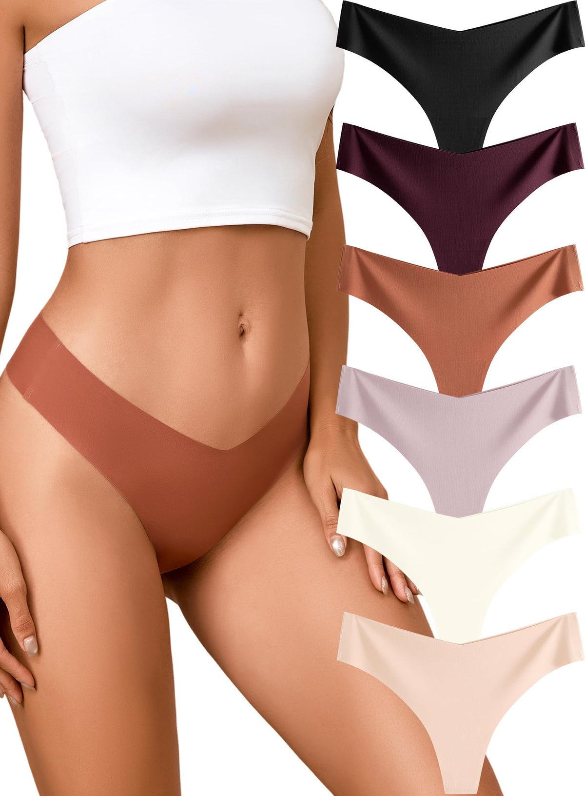 READY TO LOVE Seamless No-Show V-Waist Thongs, 6-Pack, Multicolour