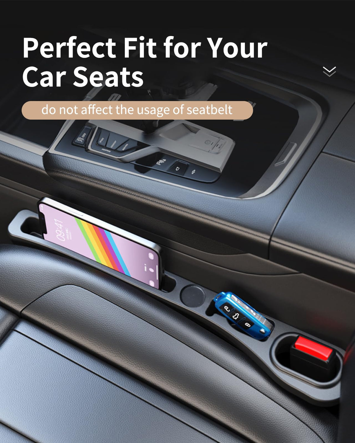 MBERFITU PU Leather Car Seat Gap Filler, 2-Pack, Black